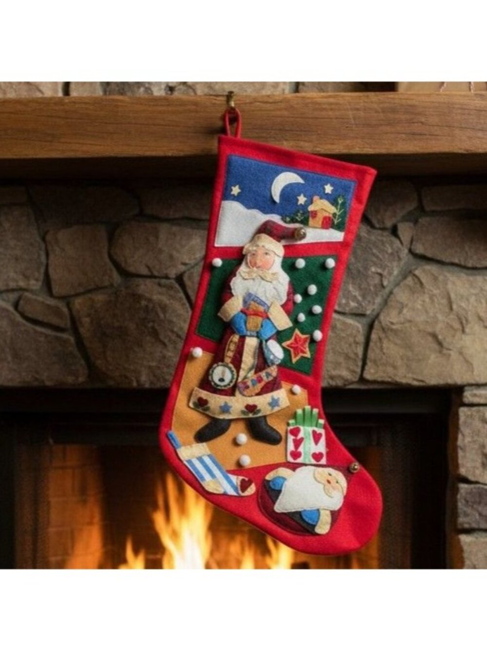 VTG 90s International Silver Co 3D Felt Christmas Stocking Old World Santa 22"